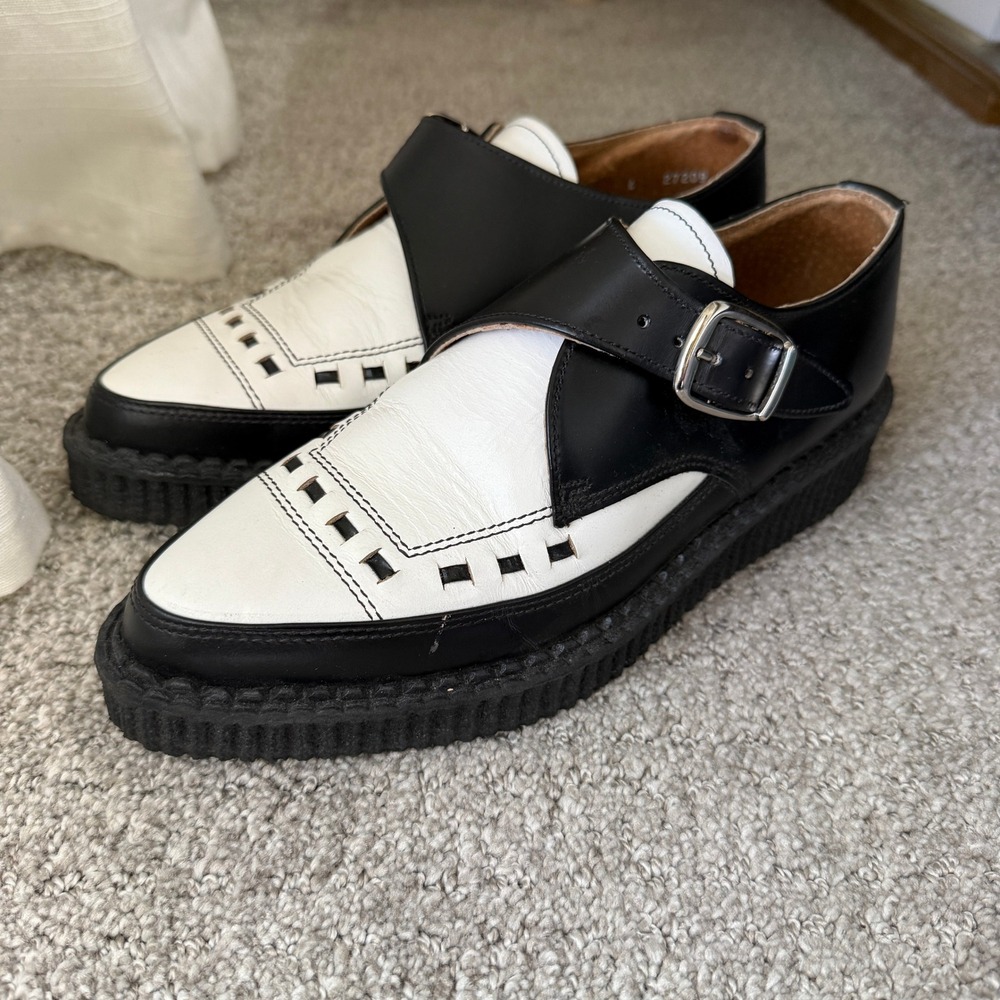 Underground Shoes Apollo Black White Leather Monk Strap‎ Creepers UK 4 US 6